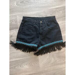 Civvies size small black denim western shorts with fringe